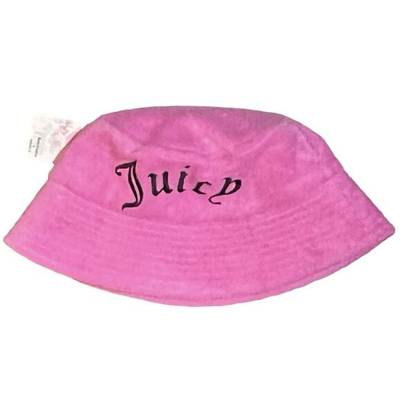 NEW Juicy Couture Pink Velour Bucket Hat Black Embroidery Logo OS - Picture 2 of 5